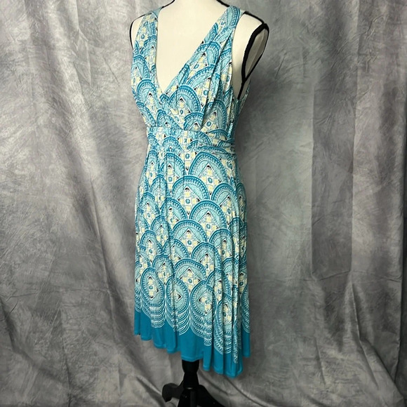 ELLE Turquoise, White & Yellow V-Neck Dress - size XS - Picture 4 of 11